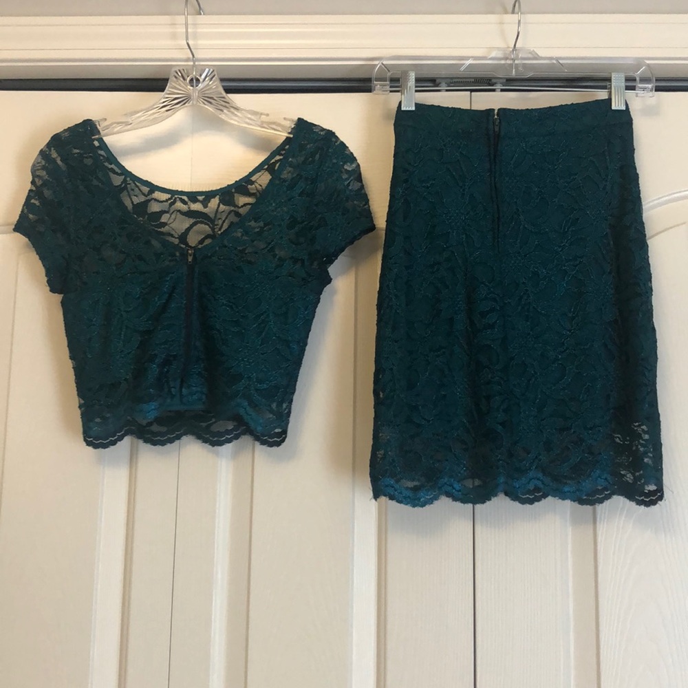 Speechless Two Piece Lace Emerald Dress - Picture 2 of 4